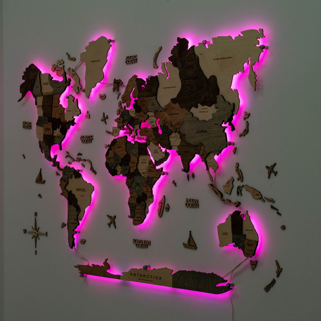 3D LED Wooden World Map 3.0 Smokey - SJB-DIAMOND ELITES