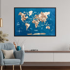 3D Wooden Panel World Map - Smokey