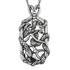 Snake Tag Necklace Double Serpent Pendant Silver Tone