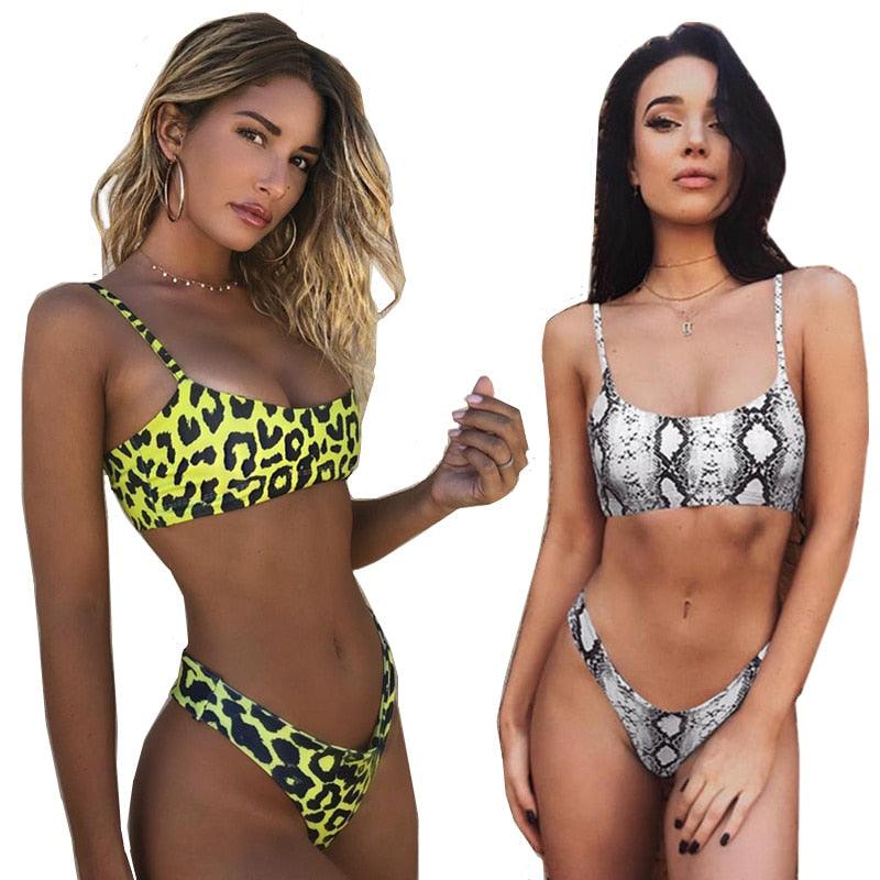 Snakeskin Bikini Women Swimwear Leopard Bikinis Swim Suit Push Up Swimsuit  Women's Bikini Scoop Neck Straps Cutout Crop Top with Cheeky Bottom Two Piece Swimsuits Female Beachwear Swimming Bikini Women Stevvex