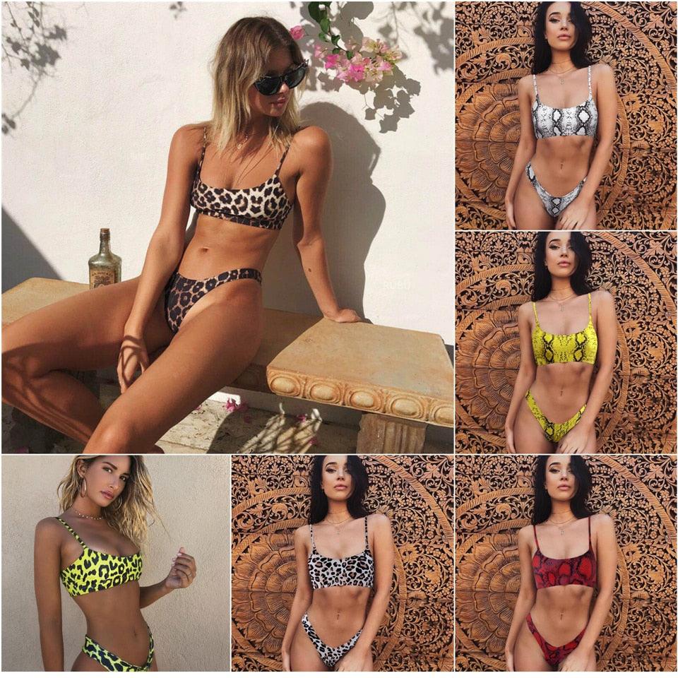 Snakeskin Bikini Women Swimwear Leopard Bikinis Swim Suit Push Up Swimsuit  Women's Bikini Scoop Neck Straps Cutout Crop Top with Cheeky Bottom Two Piece Swimsuits Female Beachwear Swimming Bikini Women Stevvex