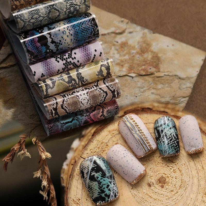 Snakeskin Nail Foils for Nails Transfer Paper Sticker Sexy Sliders Adhesive Paper Wraps Snake Nail Art Decorations Women Nail Decorations Accessories Metal Curve Stripe Lines Design Letter Nail Sticker Adhesive Decoration Stevvex