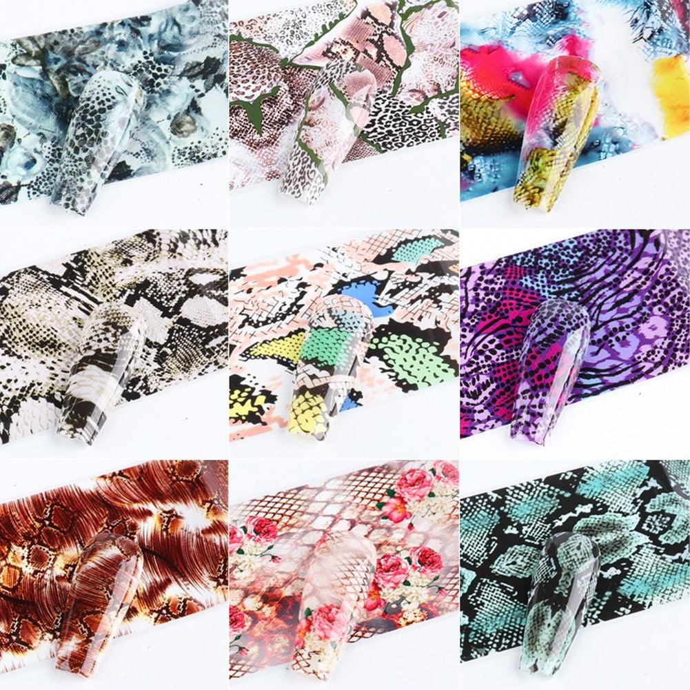 Snakeskin Nail Foils for Nails Transfer Paper Sticker Sexy Sliders Adhesive Paper Wraps Snake Nail Art Decorations Women Nail Decorations Accessories Metal Curve Stripe Lines Design Letter Nail Sticker Adhesive Decoration Stevvex