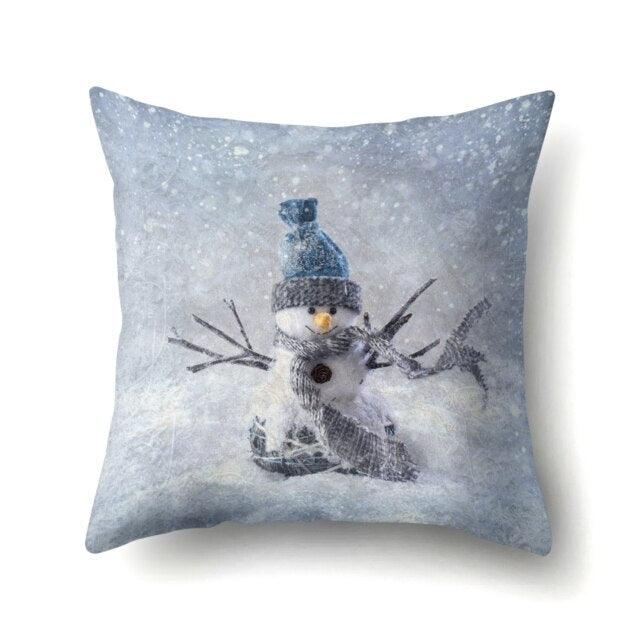 Snowman Christmas Cushion Cover Polyester Decorative Christmas Pillow Cover Merry Christmas Throw Cushion Covers Tree Reindeer Star Pillow Case For Party Throw Pillow New Year Xmas Decor Sofa Living Room Home Decoration Stevvex