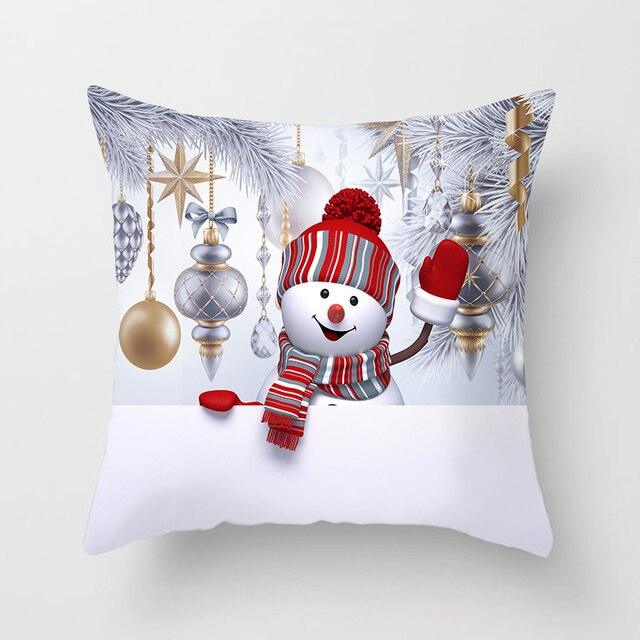 Snowman Christmas Cushion Cover Polyester Decorative Christmas Pillow Cover Merry Christmas Throw Cushion Covers Tree Reindeer Star Pillow Case For Party Throw Pillow New Year Xmas Decor Sofa Living Room Home Decoration Stevvex