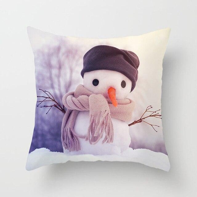 Snowman Christmas Cushion Cover Polyester Decorative Christmas Pillow Cover Merry Christmas Throw Cushion Covers Tree Reindeer Star Pillow Case For Party Throw Pillow New Year Xmas Decor Sofa Living Room Home Decoration Stevvex