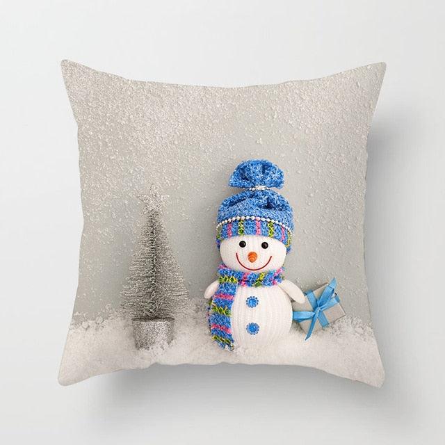 Snowman Christmas Cushion Cover Polyester Decorative Christmas Pillow Cover Merry Christmas Throw Cushion Covers Tree Reindeer Star Pillow Case For Party Throw Pillow New Year Xmas Decor Sofa Living Room Home Decoration Stevvex