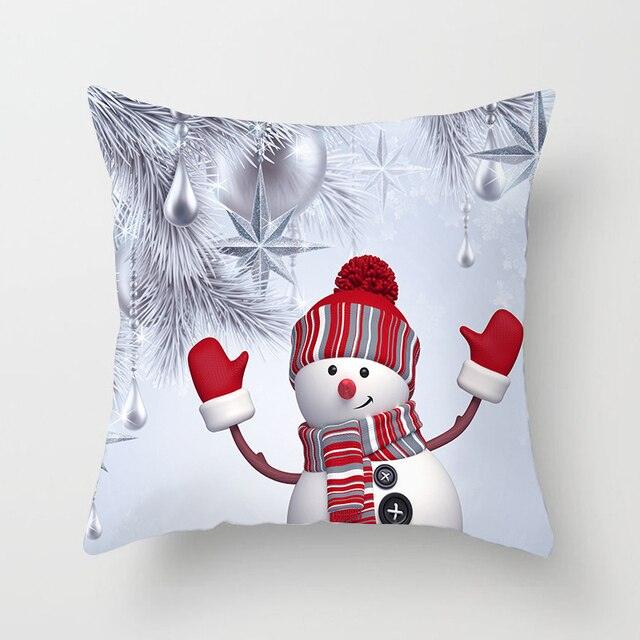 Snowman Christmas Cushion Cover Polyester Decorative Christmas Pillow Cover Merry Christmas Throw Cushion Covers Tree Reindeer Star Pillow Case For Party Throw Pillow New Year Xmas Decor Sofa Living Room Home Decoration Stevvex
