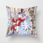 Snowman Christmas Cushion Cover Polyester Decorative Christmas Pillow Cover Merry Christmas Throw Cushion Covers Tree Reindeer Star Pillow Case For Party Throw Pillow New Year Xmas Decor Sofa Living Room Home Decoration Stevvex