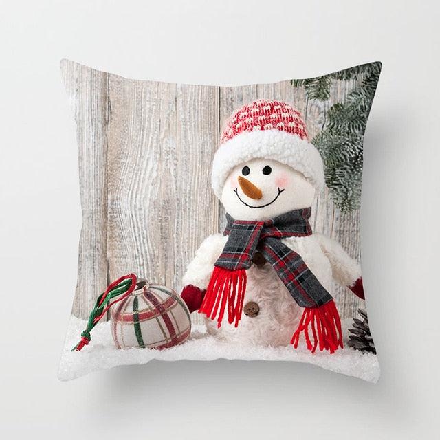 Snowman Christmas Cushion Cover Polyester Decorative Christmas Pillow Cover Merry Christmas Throw Cushion Covers Tree Reindeer Star Pillow Case For Party Throw Pillow New Year Xmas Decor Sofa Living Room Home Decoration Stevvex