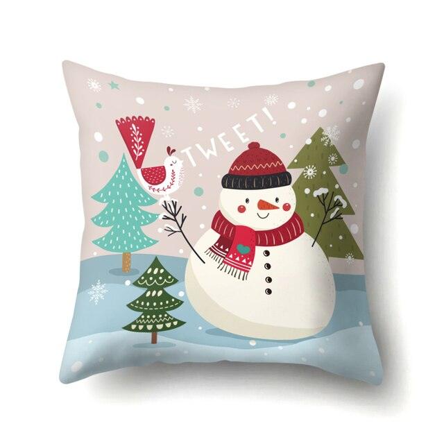 Snowman Christmas Cushion Cover Polyester Decorative Christmas Pillow Cover Merry Christmas Throw Cushion Covers Tree Reindeer Star Pillow Case For Party Throw Pillow New Year Xmas Decor Sofa Living Room Home Decoration Stevvex