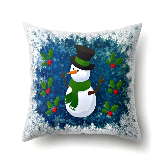 Snowman Christmas Cushion Cover Polyester Decorative Christmas Pillow Cover Merry Christmas Throw Cushion Covers Tree Reindeer Star Pillow Case For Party Throw Pillow New Year Xmas Decor Sofa Living Room Home Decoration Stevvex
