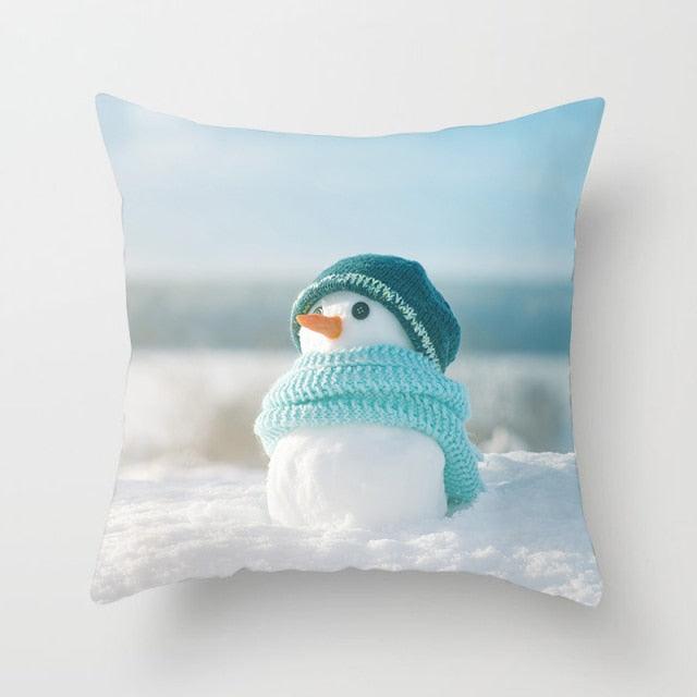 Snowman Christmas Cushion Cover Polyester Decorative Christmas Pillow Cover Merry Christmas Throw Cushion Covers Tree Reindeer Star Pillow Case For Party Throw Pillow New Year Xmas Decor Sofa Living Room Home Decoration Stevvex