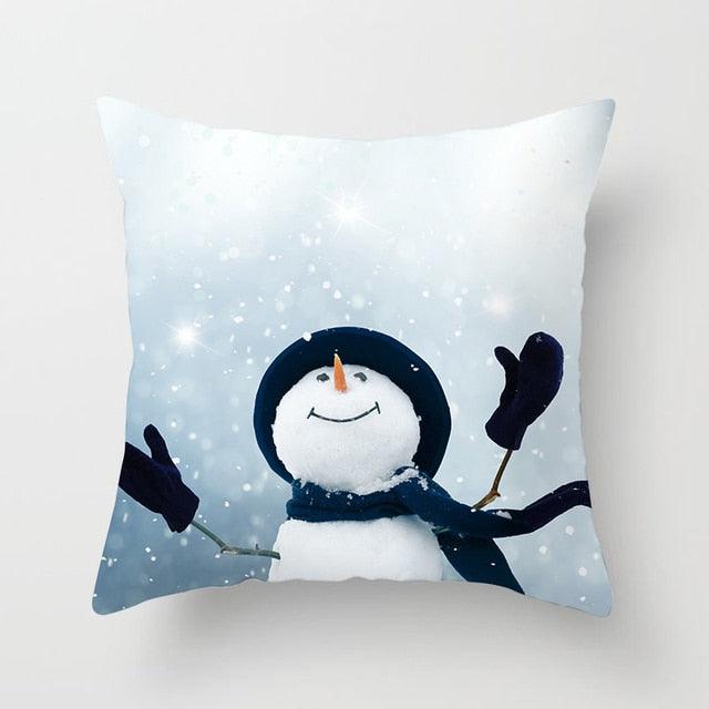 Snowman Christmas Cushion Cover Polyester Decorative Christmas Pillow Cover Merry Christmas Throw Cushion Covers Tree Reindeer Star Pillow Case For Party Throw Pillow New Year Xmas Decor Sofa Living Room Home Decoration Stevvex