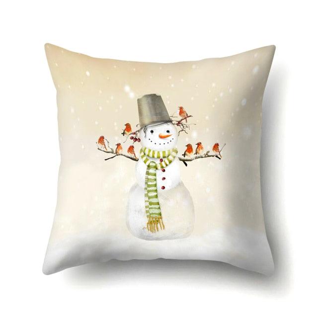 Snowman Christmas Cushion Cover Polyester Decorative Christmas Pillow Cover Merry Christmas Throw Cushion Covers Tree Reindeer Star Pillow Case For Party Throw Pillow New Year Xmas Decor Sofa Living Room Home Decoration Stevvex