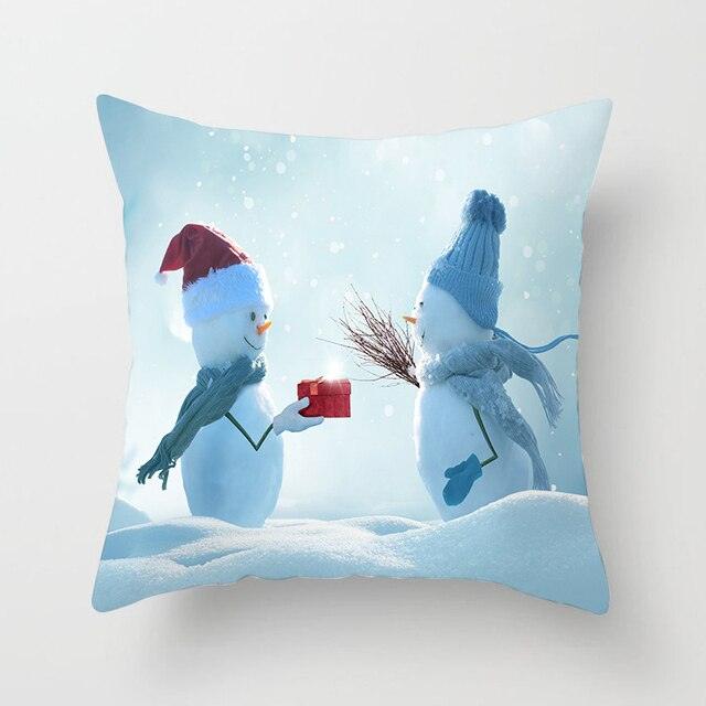 Snowman Christmas Cushion Cover Polyester Decorative Christmas Pillow Cover Merry Christmas Throw Cushion Covers Tree Reindeer Star Pillow Case For Party Throw Pillow New Year Xmas Decor Sofa Living Room Home Decoration Stevvex