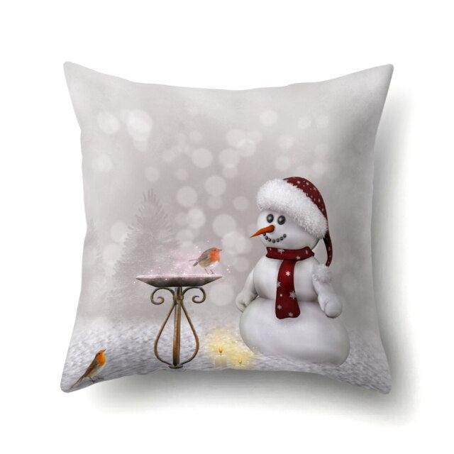 Snowman Christmas Cushion Cover Polyester Decorative Christmas Pillow Cover Merry Christmas Throw Cushion Covers Tree Reindeer Star Pillow Case For Party Throw Pillow New Year Xmas Decor Sofa Living Room Home Decoration Stevvex
