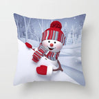 Snowman Christmas Cushion Cover Polyester Decorative Christmas Pillow Cover Merry Christmas Throw Cushion Covers Tree Reindeer Star Pillow Case For Party Throw Pillow New Year Xmas Decor Sofa Living Room Home Decoration Stevvex