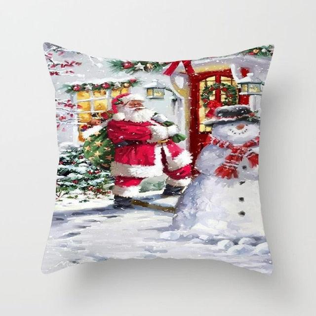 Snowman Christmas Cushion Cover Polyester Decorative Christmas Pillow Cover Merry Christmas Throw Cushion Covers Tree Reindeer Star Pillow Case For Party Throw Pillow New Year Xmas Decor Sofa Living Room Home Decoration Stevvex