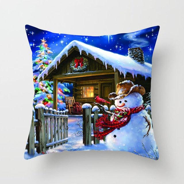 Snowman Christmas Cushion Cover Polyester Decorative Christmas Pillow Cover Merry Christmas Throw Cushion Covers Tree Reindeer Star Pillow Case For Party Throw Pillow New Year Xmas Decor Sofa Living Room Home Decoration Stevvex