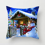Snowman Christmas Cushion Cover Polyester Decorative Christmas Pillow Cover Merry Christmas Throw Cushion Covers Tree Reindeer Star Pillow Case For Party Throw Pillow New Year Xmas Decor Sofa Living Room Home Decoration Stevvex