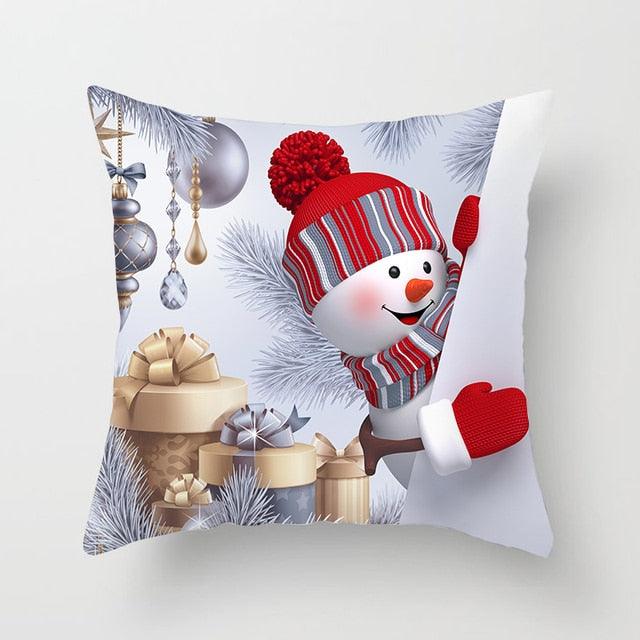 Snowman Christmas Cushion Cover Polyester Decorative Christmas Pillow Cover Merry Christmas Throw Cushion Covers Tree Reindeer Star Pillow Case For Party Throw Pillow New Year Xmas Decor Sofa Living Room Home Decoration Stevvex