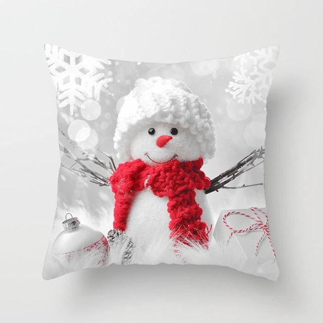 Snowman Christmas Cushion Cover Polyester Decorative Christmas Pillow Cover Merry Christmas Throw Cushion Covers Tree Reindeer Star Pillow Case For Party Throw Pillow New Year Xmas Decor Sofa Living Room Home Decoration Stevvex
