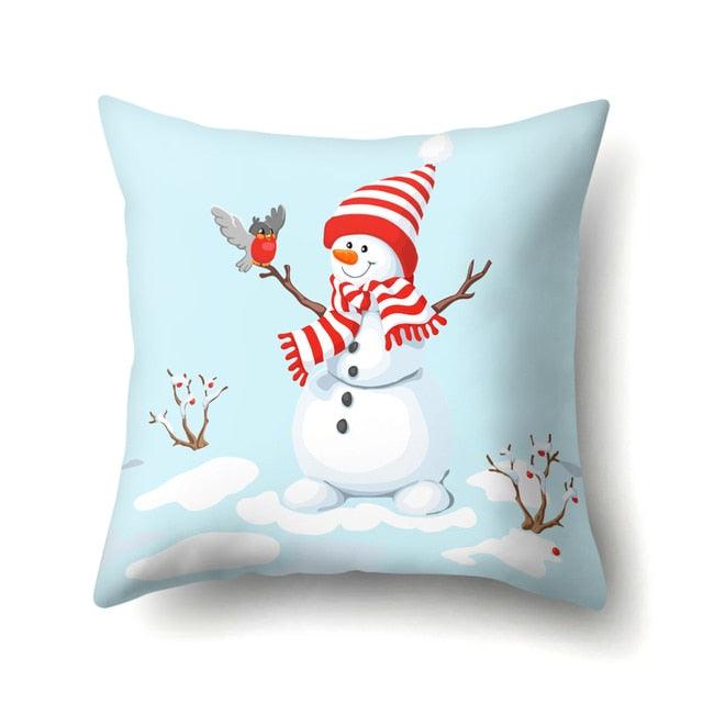 Snowman Christmas Cushion Cover Polyester Decorative Christmas Pillow Cover Merry Christmas Throw Cushion Covers Tree Reindeer Star Pillow Case For Party Throw Pillow New Year Xmas Decor Sofa Living Room Home Decoration Stevvex