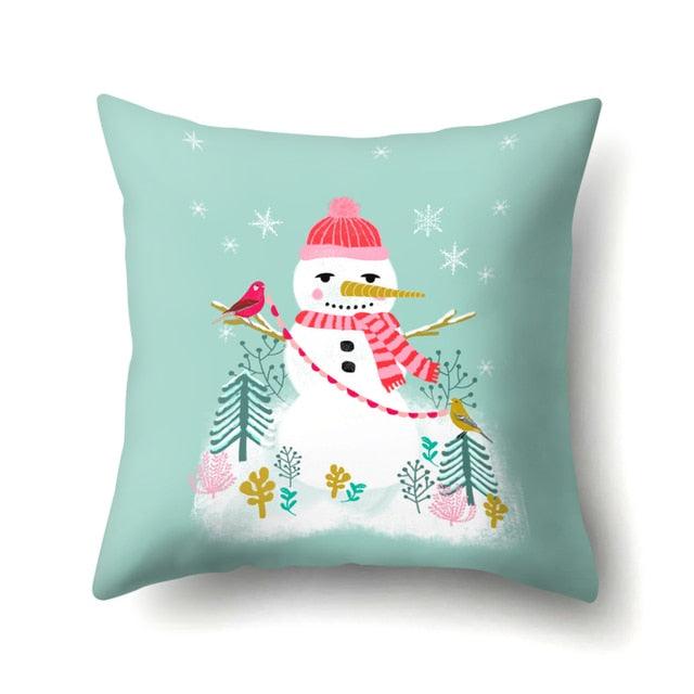 Snowman Christmas Cushion Cover Polyester Decorative Christmas Pillow Cover Merry Christmas Throw Cushion Covers Tree Reindeer Star Pillow Case For Party Throw Pillow New Year Xmas Decor Sofa Living Room Home Decoration Stevvex