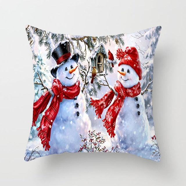 Snowman Christmas Cushion Cover Polyester Decorative Christmas Pillow Cover Merry Christmas Throw Cushion Covers Tree Reindeer Star Pillow Case For Party Throw Pillow New Year Xmas Decor Sofa Living Room Home Decoration Stevvex