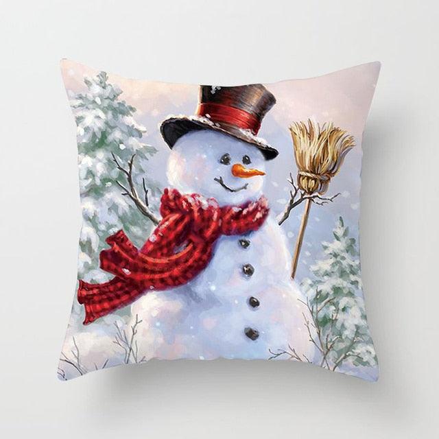 Snowman Christmas Cushion Cover Polyester Decorative Christmas Pillow Cover Merry Christmas Throw Cushion Covers Tree Reindeer Star Pillow Case For Party Throw Pillow New Year Xmas Decor Sofa Living Room Home Decoration Stevvex