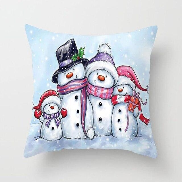 Snowman Christmas Cushion Cover Polyester Decorative Christmas Pillow Cover Merry Christmas Throw Cushion Covers Tree Reindeer Star Pillow Case For Party Throw Pillow New Year Xmas Decor Sofa Living Room Home Decoration Stevvex