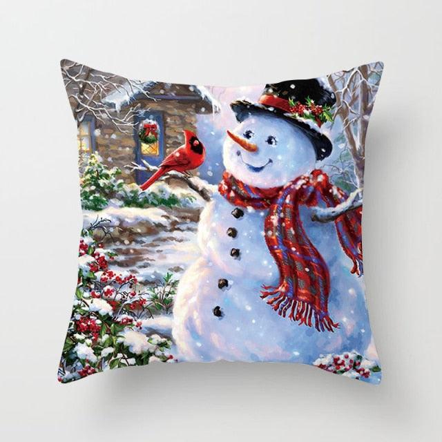 Snowman Christmas Cushion Cover Polyester Decorative Christmas Pillow Cover Merry Christmas Throw Cushion Covers Tree Reindeer Star Pillow Case For Party Throw Pillow New Year Xmas Decor Sofa Living Room Home Decoration Stevvex