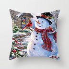 Snowman Christmas Cushion Cover Polyester Decorative Christmas Pillow Cover Merry Christmas Throw Cushion Covers Tree Reindeer Star Pillow Case For Party Throw Pillow New Year Xmas Decor Sofa Living Room Home Decoration Stevvex