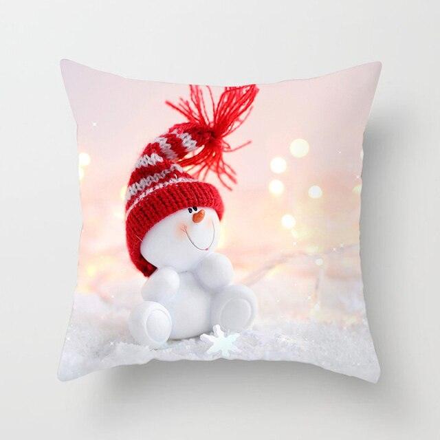 Snowman Christmas Cushion Cover Polyester Decorative Christmas Pillow Cover Merry Christmas Throw Cushion Covers Tree Reindeer Star Pillow Case For Party Throw Pillow New Year Xmas Decor Sofa Living Room Home Decoration Stevvex