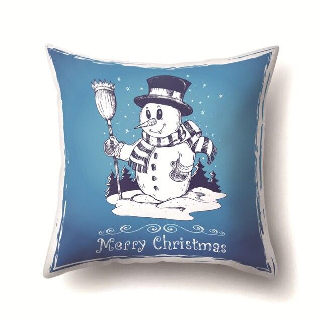 Snowman Christmas Cushion Cover Polyester Decorative Christmas Pillow Cover Merry Christmas Throw Cushion Covers Tree Reindeer Star Pillow Case For Party Throw Pillow New Year Xmas Decor Sofa Living Room Home Decoration Stevvex