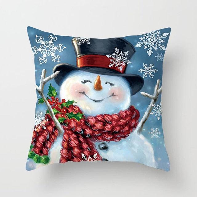 Snowman Christmas Cushion Cover Polyester Decorative Christmas Pillow Cover Merry Christmas Throw Cushion Covers Tree Reindeer Star Pillow Case For Party Throw Pillow New Year Xmas Decor Sofa Living Room Home Decoration Stevvex