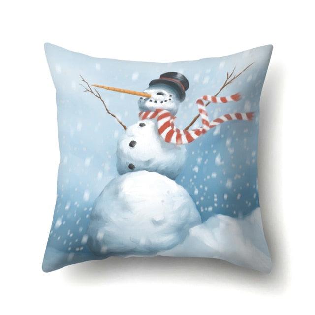 Snowman Christmas Cushion Cover Polyester Decorative Christmas Pillow Cover Merry Christmas Throw Cushion Covers Tree Reindeer Star Pillow Case For Party Throw Pillow New Year Xmas Decor Sofa Living Room Home Decoration Stevvex