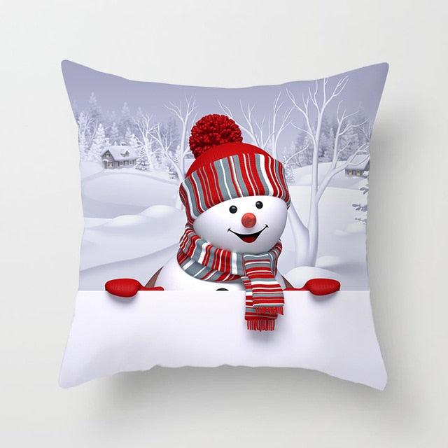 Snowman Christmas Cushion Cover Polyester Decorative Christmas Pillow Cover Merry Christmas Throw Cushion Covers Tree Reindeer Star Pillow Case For Party Throw Pillow New Year Xmas Decor Sofa Living Room Home Decoration Stevvex