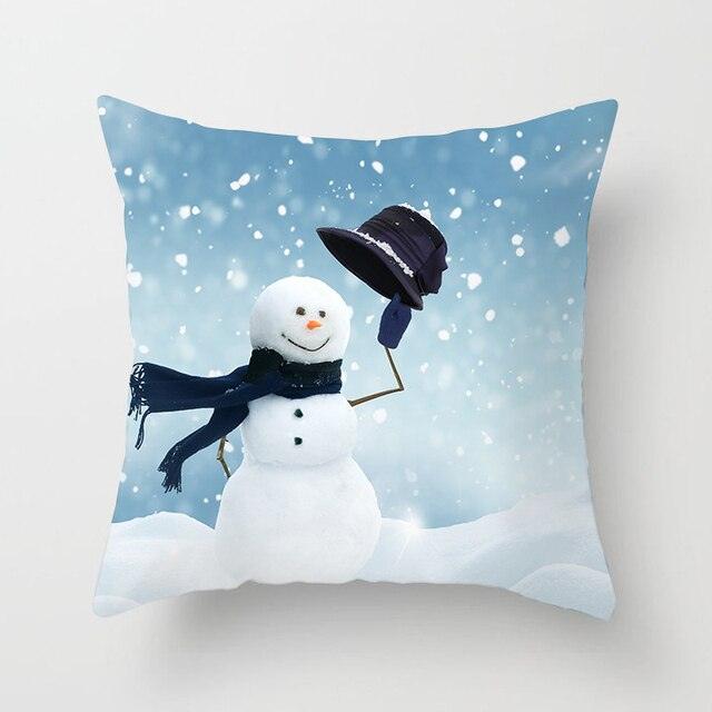 Snowman Christmas Cushion Cover Polyester Decorative Christmas Pillow Cover Merry Christmas Throw Cushion Covers Tree Reindeer Star Pillow Case For Party Throw Pillow New Year Xmas Decor Sofa Living Room Home Decoration Stevvex