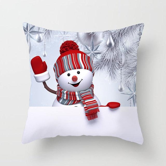 Snowman Christmas Cushion Cover Polyester Decorative Christmas Pillow Cover Merry Christmas Throw Cushion Covers Tree Reindeer Star Pillow Case For Party Throw Pillow New Year Xmas Decor Sofa Living Room Home Decoration Stevvex