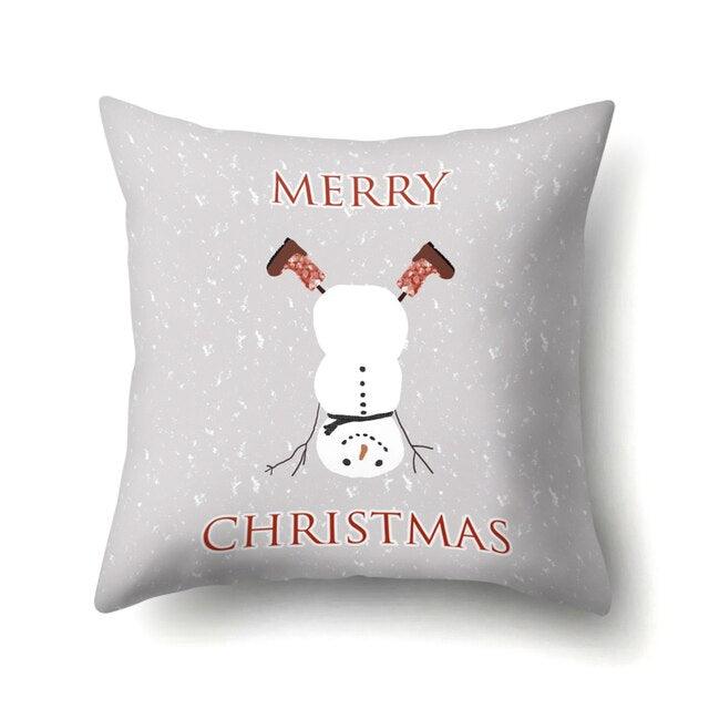 Snowman Christmas Cushion Cover Polyester Decorative Christmas Pillow Cover Merry Christmas Throw Cushion Covers Tree Reindeer Star Pillow Case For Party Throw Pillow New Year Xmas Decor Sofa Living Room Home Decoration Stevvex