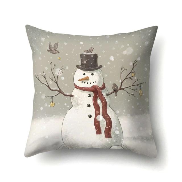 Snowman Christmas Cushion Cover Polyester Decorative Christmas Pillow Cover Merry Christmas Throw Cushion Covers Tree Reindeer Star Pillow Case For Party Throw Pillow New Year Xmas Decor Sofa Living Room Home Decoration Stevvex