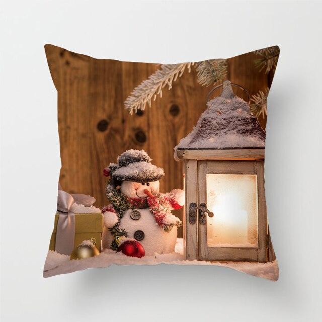 Snowman Christmas Cushion Cover Polyester Decorative Christmas Pillow Cover Merry Christmas Throw Cushion Covers Tree Reindeer Star Pillow Case For Party Throw Pillow New Year Xmas Decor Sofa Living Room Home Decoration Stevvex