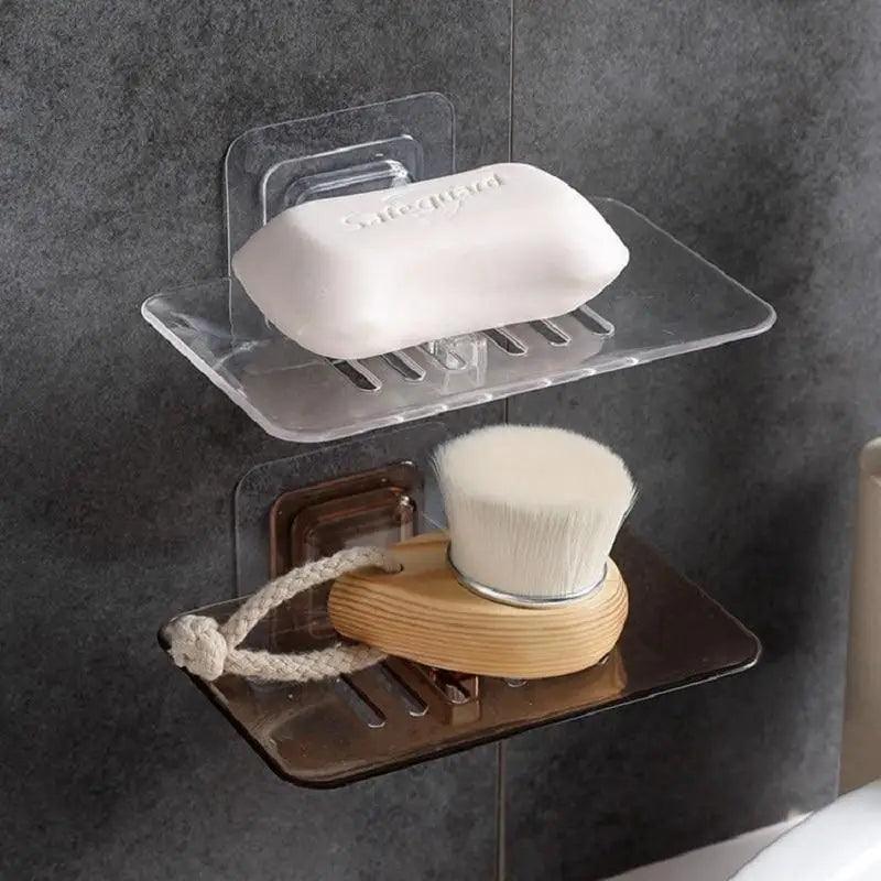 Soap Rack No Drilling Wall Mounted Double Layer Soap Holder Soap Sponge Dish Bathroom Accessories Soap Dishes Self Adhesive Shower Soap Saver Holder Stand Bathroom Bar Soap Case Adhesive Kitchen Sink Sponge Holder Drainer Wall Soap Dish Container Stevvex