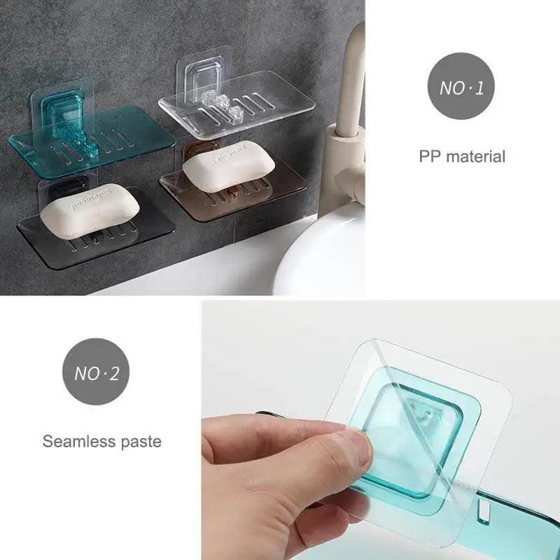 Soap Rack No Drilling Wall Mounted Double Layer Soap Holder Soap Sponge Dish Bathroom Accessories Soap Dishes Self Adhesive Soap Dish Bar Soap Holder Soap Dishes Tray Saver Case Box for Shower Bathroom Kitchen Dish Drainer Drying Rack Stevvex