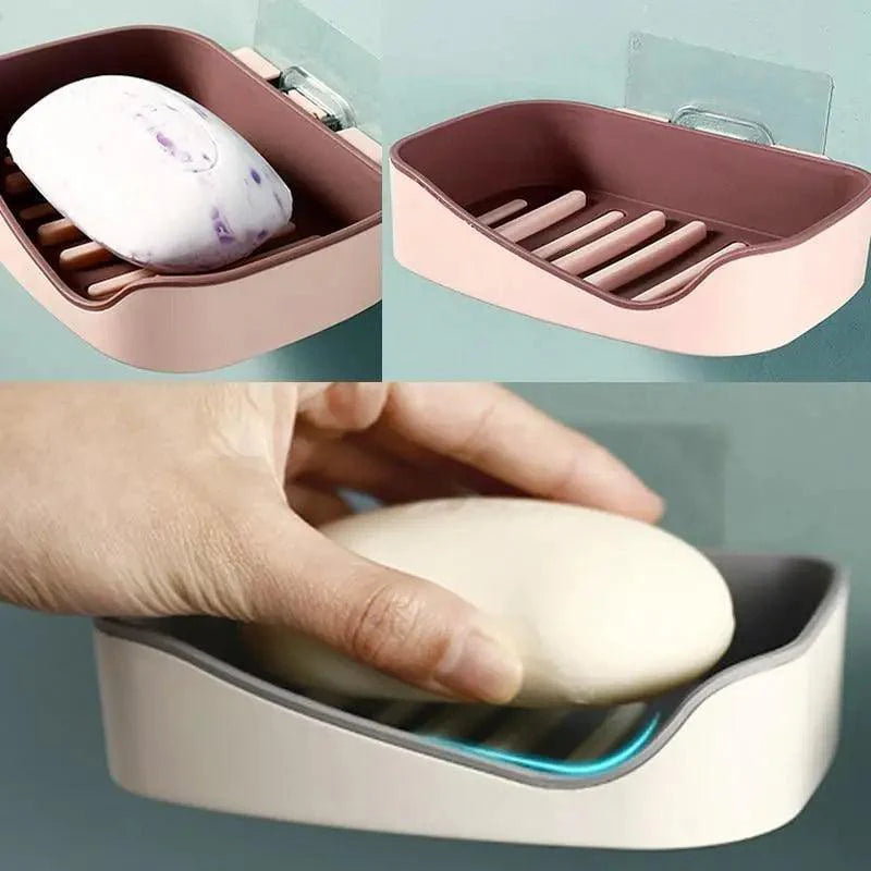 Soap Rack No Drilling Wall Mounted Double Layer Soap Holder Soap Sponge Dish Bathroom Accessories Soap Dishes Self Adhesive Soap Dish Bar Soap Holder Soap Dishes Tray Saver Case Box for Shower Bathroom Kitchen Dish Drainer Drying Rack Stevvex