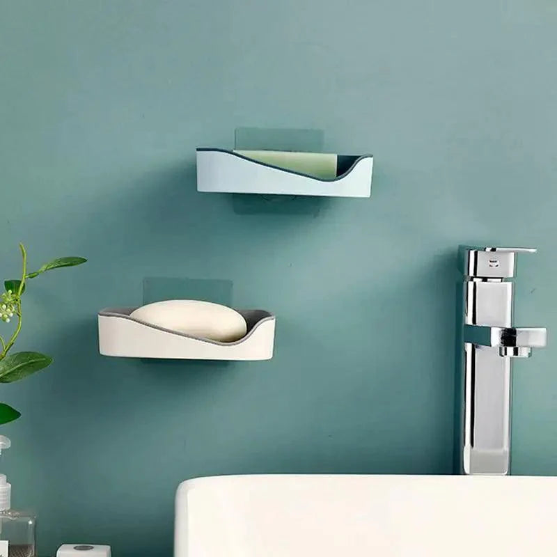 Soap Rack No Drilling Wall Mounted Double Layer Soap Holder Soap Sponge Dish Bathroom Accessories Soap Dishes Self Adhesive Soap Dish Bar Soap Holder Soap Dishes Tray Saver Case Box for Shower Bathroom Kitchen Dish Drainer Drying Rack Stevvex
