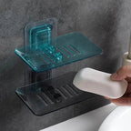 Soap Rack No Drilling Wall Mounted Double Layer Soap Holder Soap Sponge Dish Bathroom Accessories Soap Dishes Self Adhesive Soap Dish Bar Soap Holder Soap Dishes Tray Saver Case Box for Shower Bathroom Kitchen Dish Drainer Drying Rack Stevvex