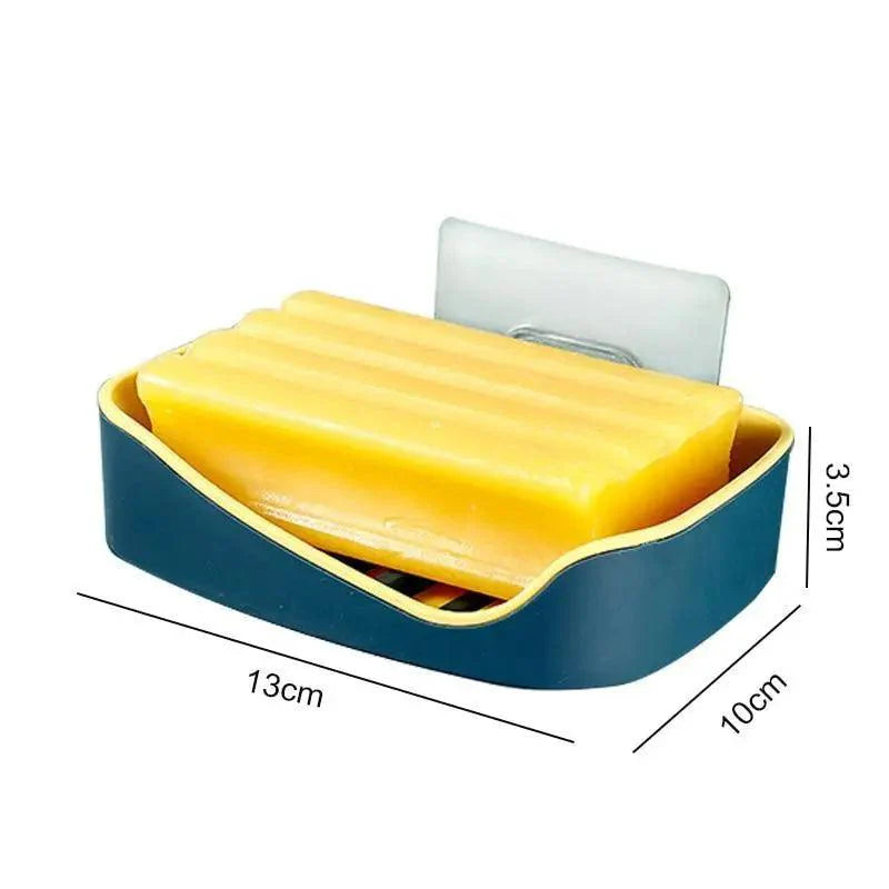Soap Rack No Drilling Wall Mounted Double Layer Soap Holder Soap Sponge Dish Bathroom Accessories Soap Dishes Self Adhesive Soap Dish Bar Soap Holder Soap Dishes Tray Saver Case Box for Shower Bathroom Kitchen Dish Drainer Drying Rack Stevvex